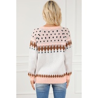 Multicolor Mixed Geometric Detail Raglan Sleeve Sweater - M thumbnail