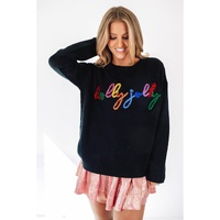 Black Holly Jolly Round Neck Casual Sweater - L thumbnail