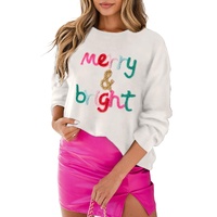 White Merry & Bright Round Neck Casual Sweater - S thumbnail