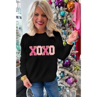 Azura Exchange Black XOXO Glitter Print Round Neck Casual Sweater - 2XL thumbnail