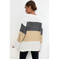 Multicolour Color Block Drop Shoulder Knit Sweater - M thumbnail