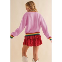 Bonbon Merry & Bright Colorful Stripes Trim Sweater - L thumbnail