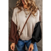 Coffee Colorblock Bishop Sleeve Ribbed Trim Sweater - 2XL thumbnail