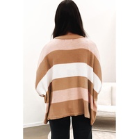 Multicolour Striped Knit Drop Shoulder Loose Sweater - XL thumbnail