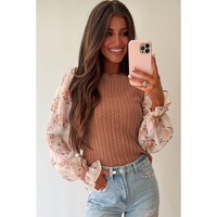 Golden Fleece Floral Patchwork Ruffled Cuff Cable Knit Sweater - L thumbnail