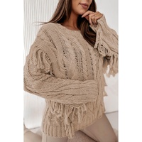 Parchment Tasseled Braided Knit Sweater - L thumbnail