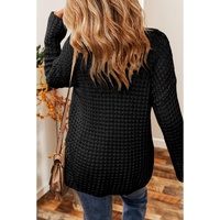 Black Hollow-out Crochet V Neck Sweater - M thumbnail