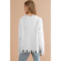 White Frayed Sequin Tiger Sweater - L thumbnail