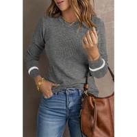 Medium Grey Ribbed Trim Crew Neck Long Sleeve Sweater - L thumbnail