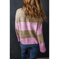 Rose Stripe Crew Neck Wide Sleeve Colorblock Sweater - L thumbnail