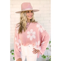 Multicolour Pearl Beaded Floral Drop Shoulder Sweater - L thumbnail