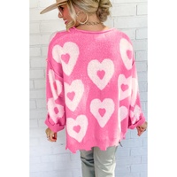 Bonbon Pearl Beaded Heart Drop Shoulder Sweater - L thumbnail