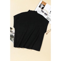 Black Patch Pocket Ribbed Knit Short Sleeve Sweater - L thumbnail