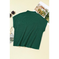 Blackish Green Patch Pocket Ribbed Knit Short Sleeve Sweater - S thumbnail