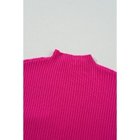 Rose Red Patch Pocket Ribbed Knit Short Sleeve Sweater - S thumbnail