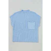 Beau Blue Patch Pocket Ribbed Knit Short Sleeve Sweater - 2XL thumbnail