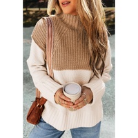 Parchment Cable Knit Color Block Side Splits High Neck Sweater - L thumbnail