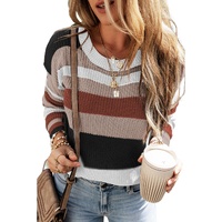 Taupe Classic Round Neck Colorblock Knit Sweater - XL thumbnail