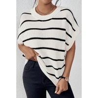 White Stripe Striped Pattern Batwing Sleeve Sweater - XL thumbnail