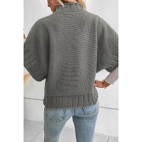 Medium Grey Mock Neck Batwing Short Sleeve Knit Sweater - XL thumbnail