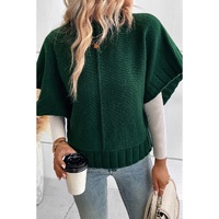 Blackish Green Mock Neck Batwing Short Sleeve Knit Sweater - XL thumbnail