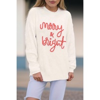 White Striped Merry Bright Letter Christmas Sweater - XL thumbnail