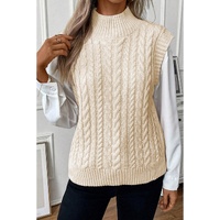Oatmeal Cable Knit High Neck Sweater Vest - L thumbnail