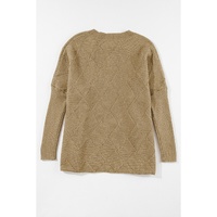 Camel Checkered Textured Batwing Sleeve Sweater - L thumbnail