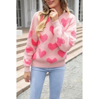 Light Pink Valentine’s Day Heart Jacquard Knit Sweater - L thumbnail
