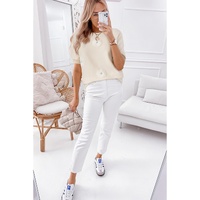 Beige Flower Pattern Short Sleeve Knitted Top - S thumbnail