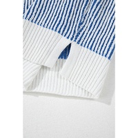 Dark Blue Striped Textured Knit Contrast Edge Loose Sweater - 3XL thumbnail