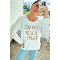 White COFFEE BEACH REPEAT Graphic Sweater - XL thumbnail