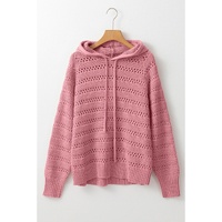 Peach Blossom Pointelle Knit Raglan Sleeve Hooded Sweater - L thumbnail