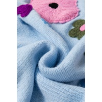 Light Blue Knitted Flower Pattern Ribbed Edge Sweater - L thumbnail
