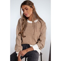 Coffee Contrast Edge Crew Neck Drop Shoulder Sweater - 2XL thumbnail