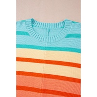 Yellow Stripe Gradient Striped Ribbed Edge Loose Sweater - L thumbnail
