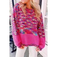 Bright Pink Rainbow Confetti Drop Shoulder Sweater - S thumbnail