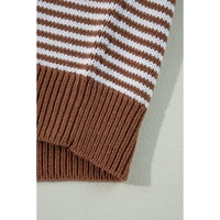 Brown Stripe Geometric Textured Drop Shoulder Sweater - 2XL thumbnail