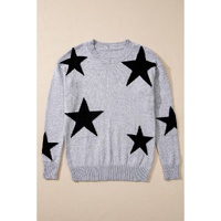 Gray Star Pattern Drop Shoulder Sweater - L thumbnail