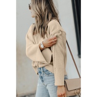 Parchment Solid Textured Knit Split Cuff Drop Shoulder Loose Sweater - 2XL thumbnail