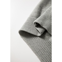 Light Grey Pearled Drop Shoulder Round Neck Sweater - L thumbnail