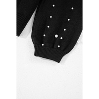 Black Pearled Drop Shoulder Round Neck Sweater - M thumbnail