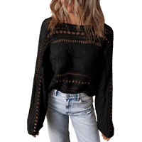Black Hollow-out Cable Knit Cropped Sweater - XL thumbnail