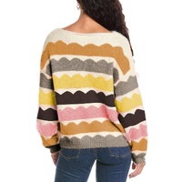 Yellow Wave Striped Balloon Sleeve Drop Shoulder Sweater - M thumbnail