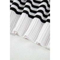 Black white Striped Drop Shoulder Bishop Sleeve Knit Sweater - XL thumbnail
