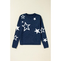 Sail Blue Star Pattern Drop Shoulder Knitted Sweater - M thumbnail