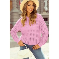 Pink Crochet Knit Drop Shoulder Sweater - L thumbnail