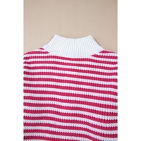 Pink Stripe Zip up Collar Drop Shoulder Sweater - L thumbnail