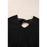 Black Lantern Sleeve V Neck Knot Back Sweater - L thumbnail