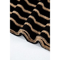 Black Stripe Drop Shoulder Round Neck Loose Sweater - S thumbnail